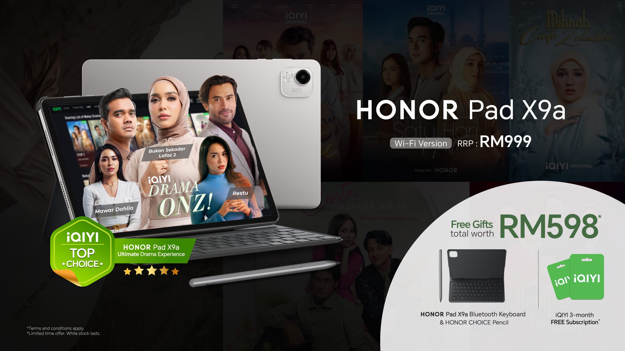 HONOR Pad X9a WiFi Tampil Hebat Lengkap dengan Aksesori & iQiYi Percuma pada Harga RM999!