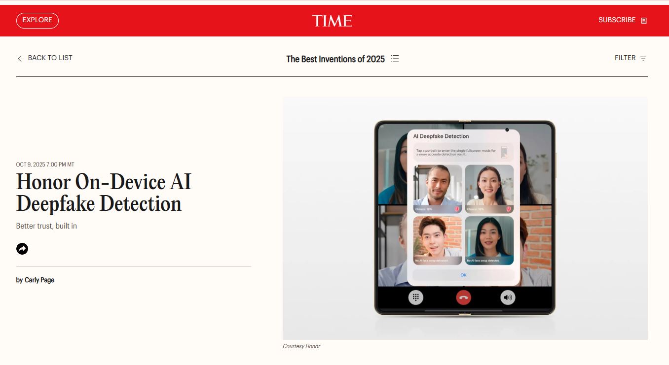 HONOR Named Double Winner at TIME Best Inventions 2025 for Cutting-Edge Smartphone Tech