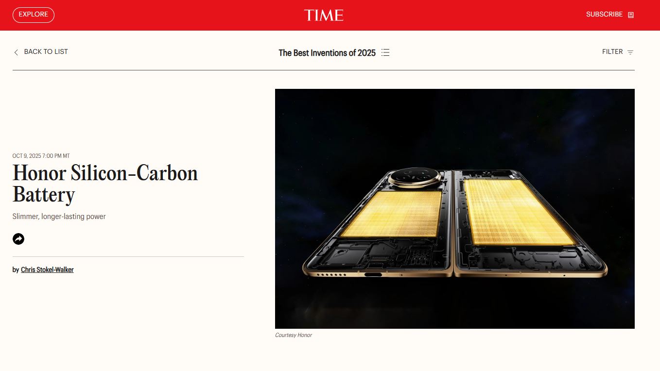 HONOR Makes History with Dual Wins at TIME Best Inventions 2025