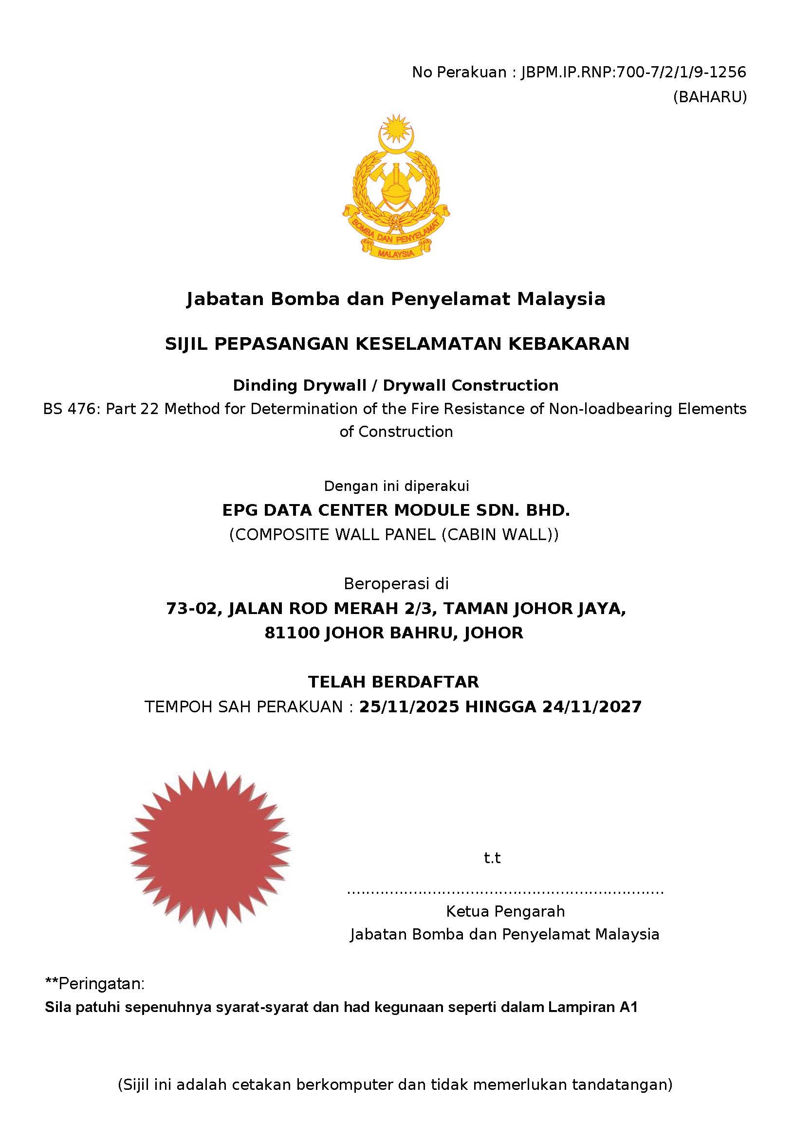 BOMBA Certification Awarded to EPG, Enhancing Malaysia’s Credentials as a Data Center Manufacturing Hub