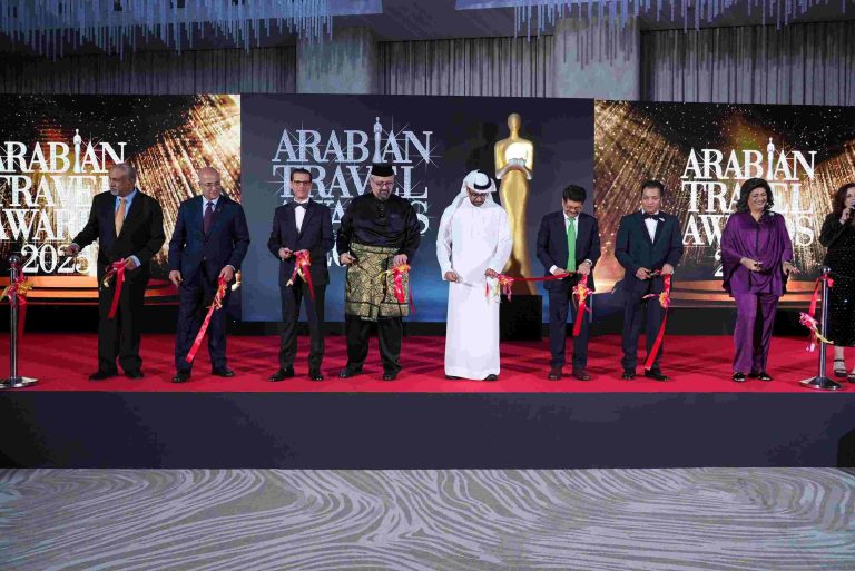 The ceremonial ribbon cutting officially signifies the opening of the Arabian Travel Awards 2023.