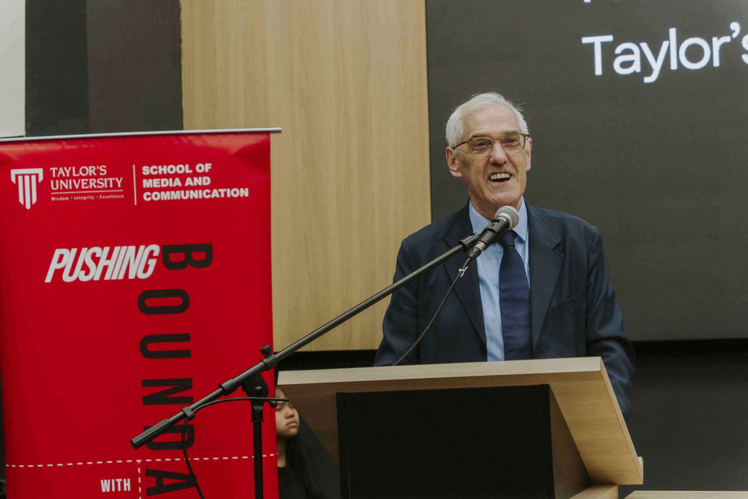 Professor Barry Winn, Vice-Chancellor and President of Taylor’s University, delivering his welcome remarks, highlighting Lumicko as a key step in advancing digital content and media education.