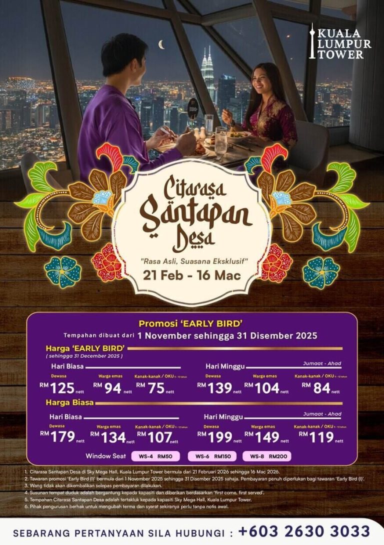 Bufet ikonik Kuala Lumpur Tower kembali dari 21 Februari hingga 16 Mac 2026 dengan menawarkan pengalaman gastronomi desa yang eksklusif pada ketinggian 292 meter.