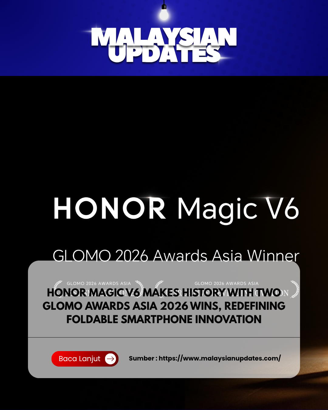 HONOR Magic V6 Secures “Best Smartphone in Asia” and “Disruptive Device Innovation” Awards at GLOMO Asia 2026