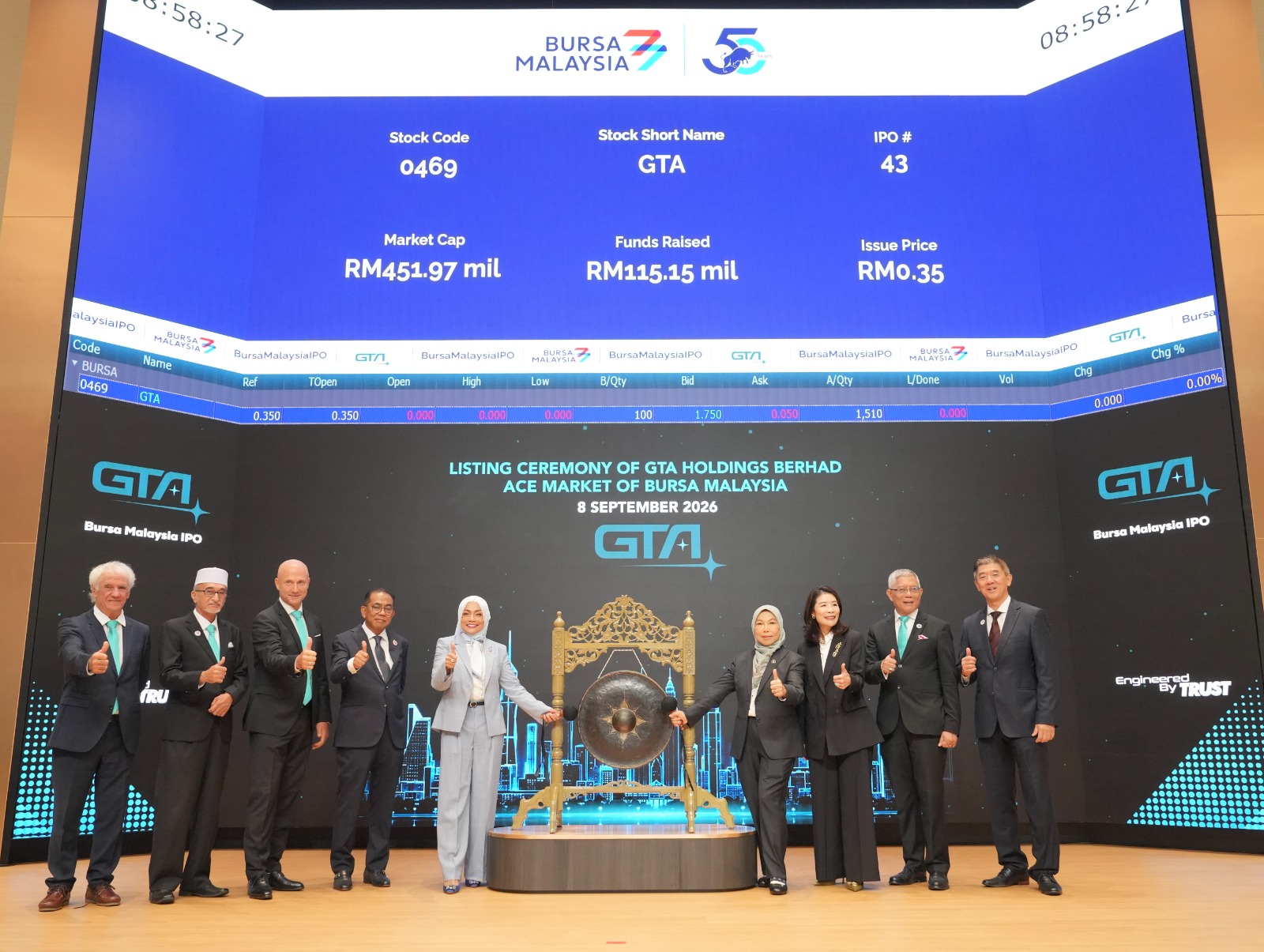 GTA Holdings Berhad Debut Di Bursa Malaysia Dengan Harga Pembukaan RM0.35 Sesaham
