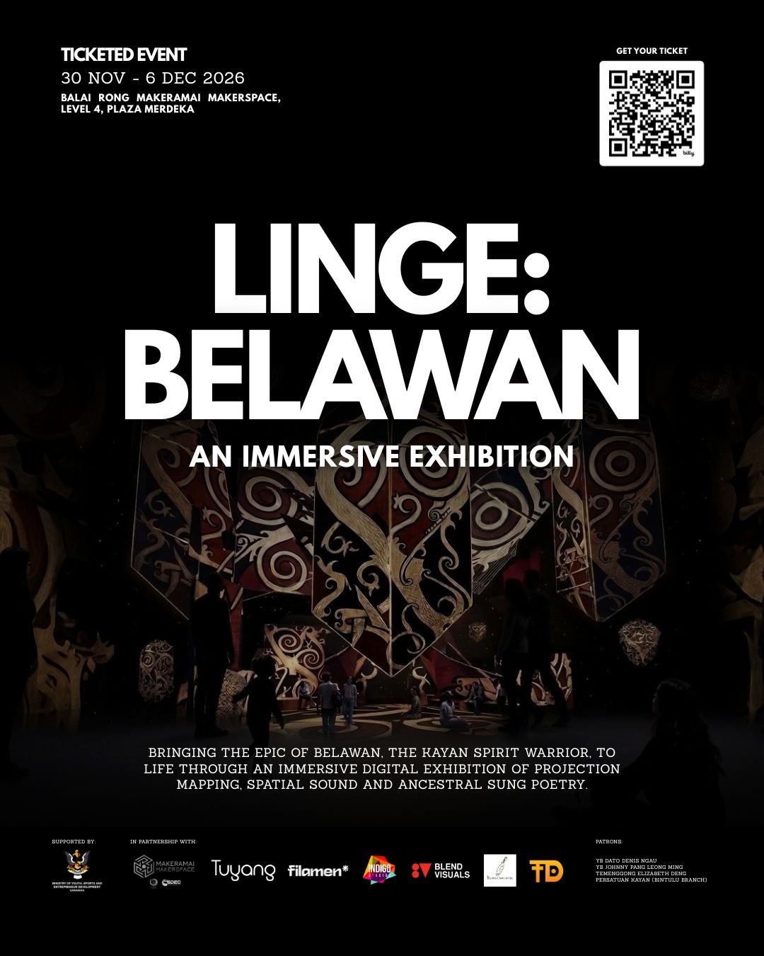 Official promotional poster for the Linge Belawan immersive exhibition detailing event dates and location